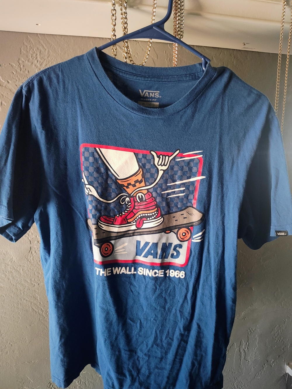 Vans Blue Graphic Skate Tee with Red and White Accents